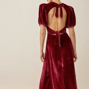 Reformation Livia Velvet Dress In Crimson, Size 2, NWT